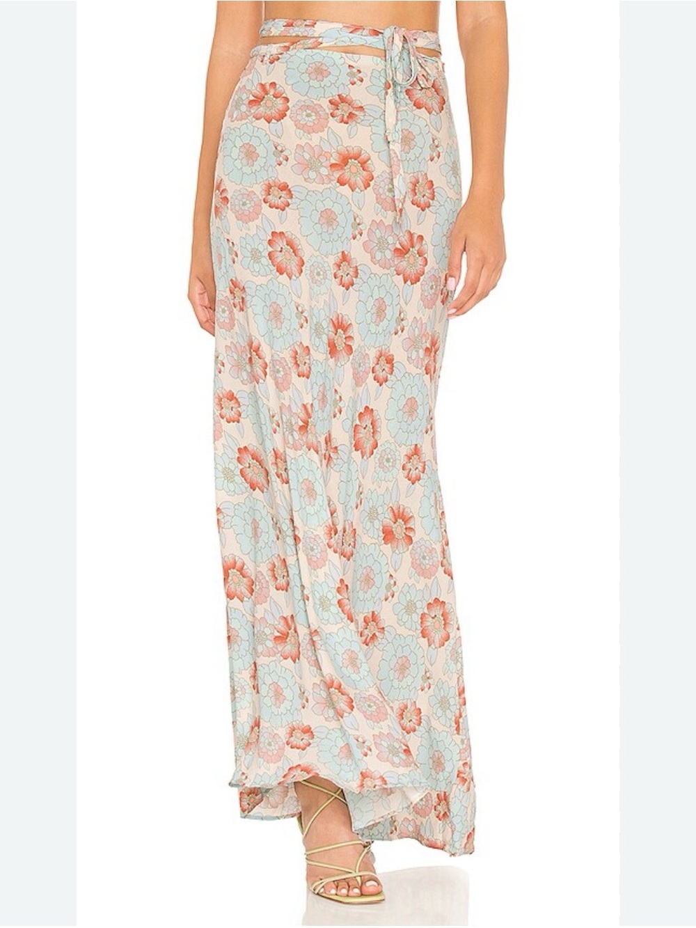 Free People That’s a Wrap Floral Wrap Maxi Skirt in Light Blue and Peach